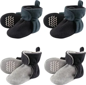 Hudson Baby Fleece Toddler Slipper Booties with Non Skid Bottom, 4 Pack
