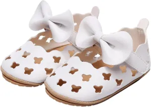 Infant Girls Hollow Out Bowknot Dress Shoes Lightweight Breathable Non-Slip Soft Sole Flat Mary Jane Walking Shoes