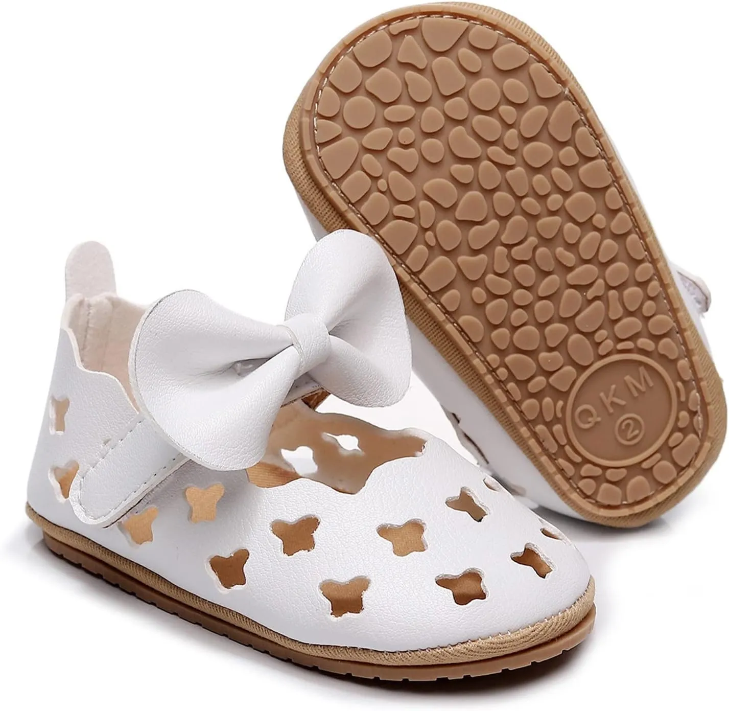 Infant Girls Hollow Out Bowknot Dress Shoes Lightweight Breathable Non-Slip Soft Sole Flat Mary Jane Walking Shoes
