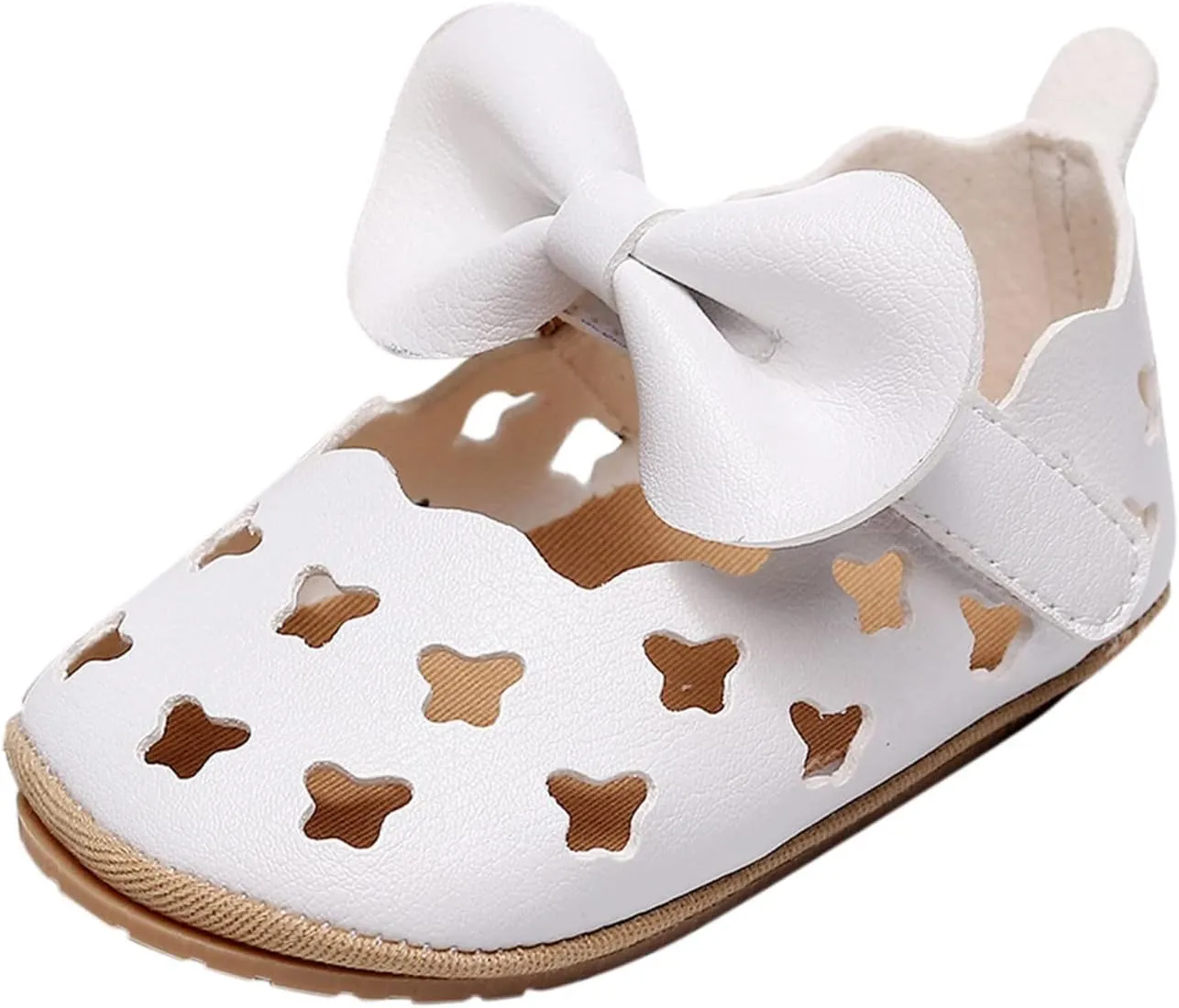 Infant Girls Hollow Out Bowknot Dress Shoes Lightweight Breathable Non-Slip Soft Sole Flat Mary Jane Walking Shoes