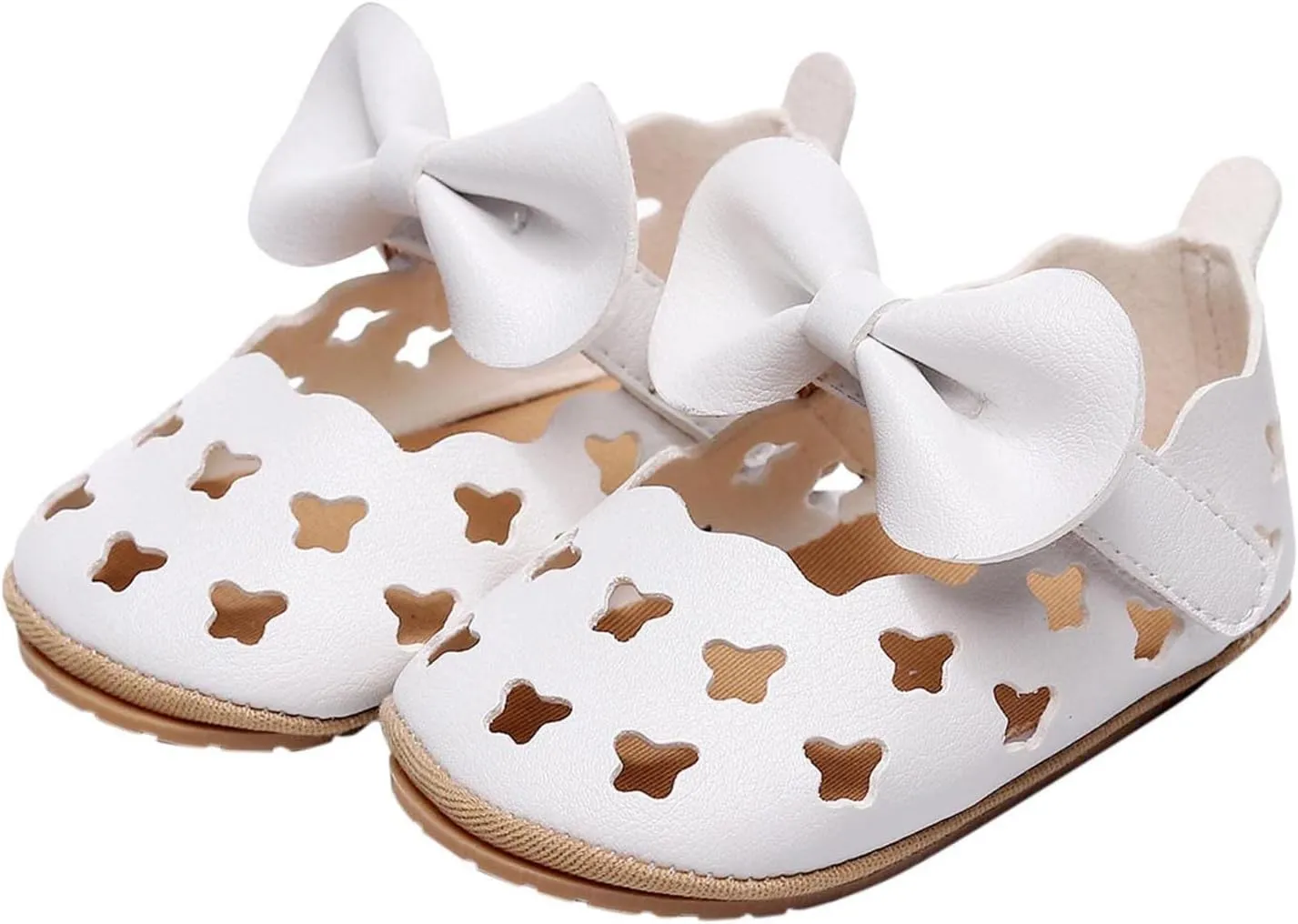 Infant Girls Hollow Out Bowknot Dress Shoes Lightweight Breathable Non-Slip Soft Sole Flat Mary Jane Walking Shoes