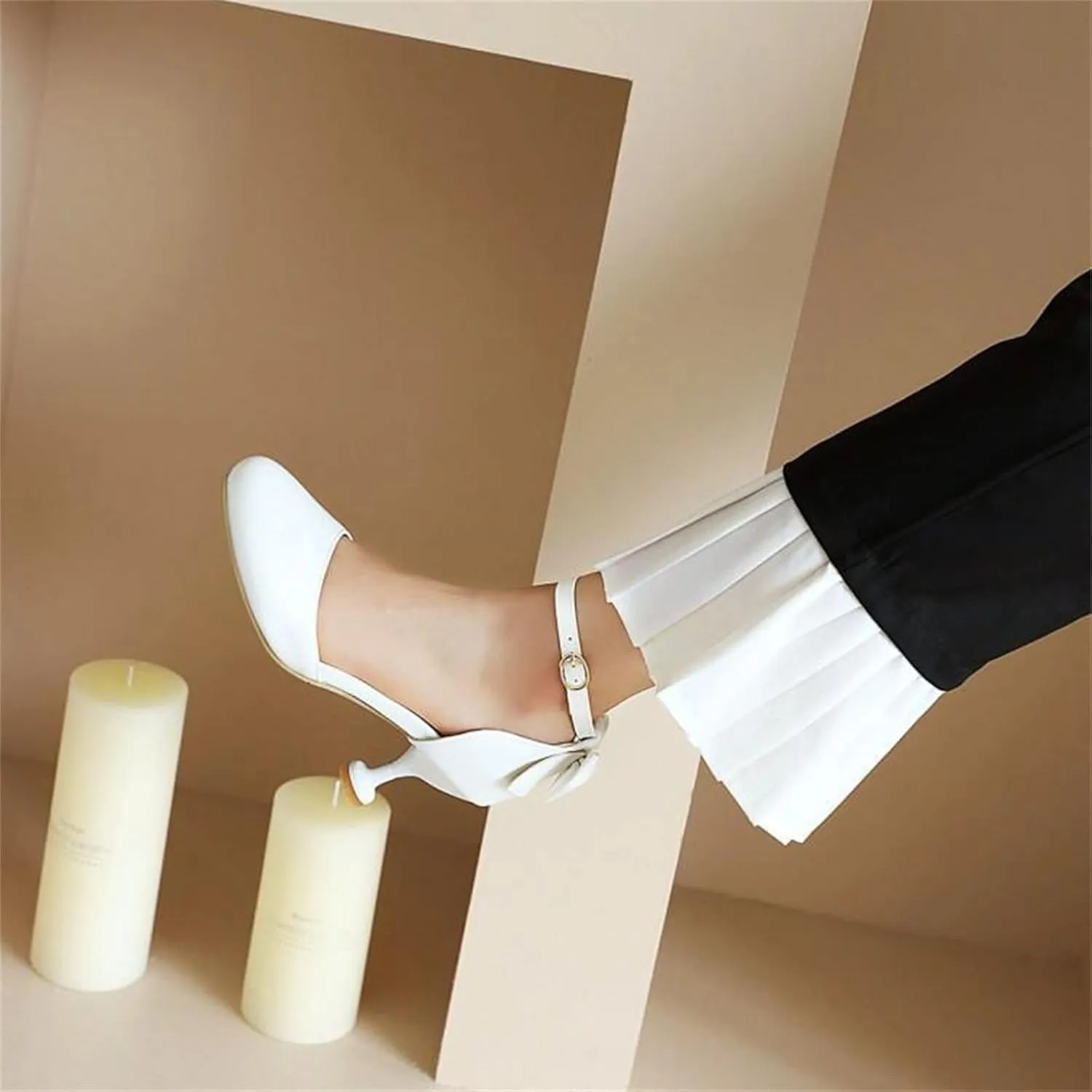 Kids High Heel Dress Shoes Ankle Strap Flower Girl Mary Jane Closed Toe Wedding Party Communion Pump Shoes with Bow