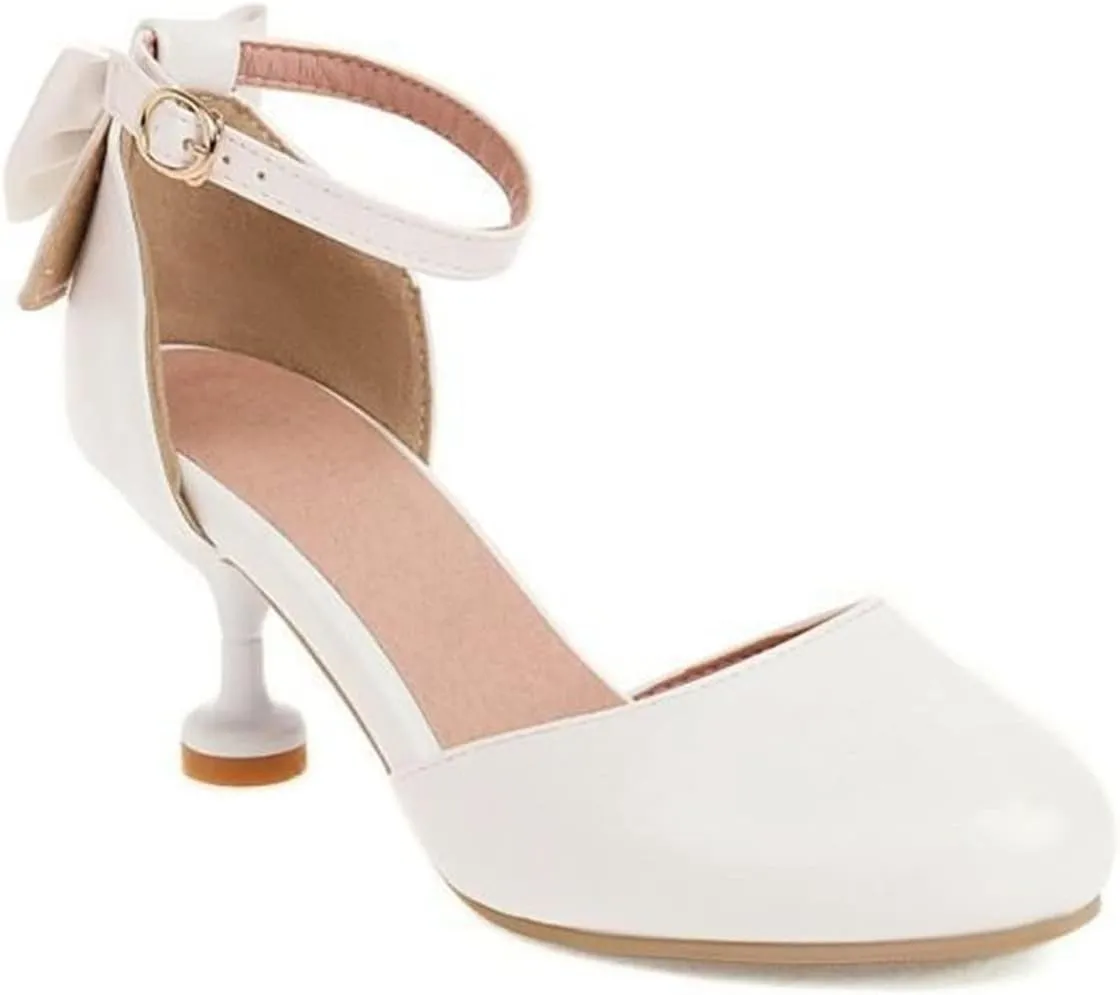 Kids High Heel Dress Shoes Ankle Strap Flower Girl Mary Jane Closed Toe Wedding Party Communion Pump Shoes with Bow