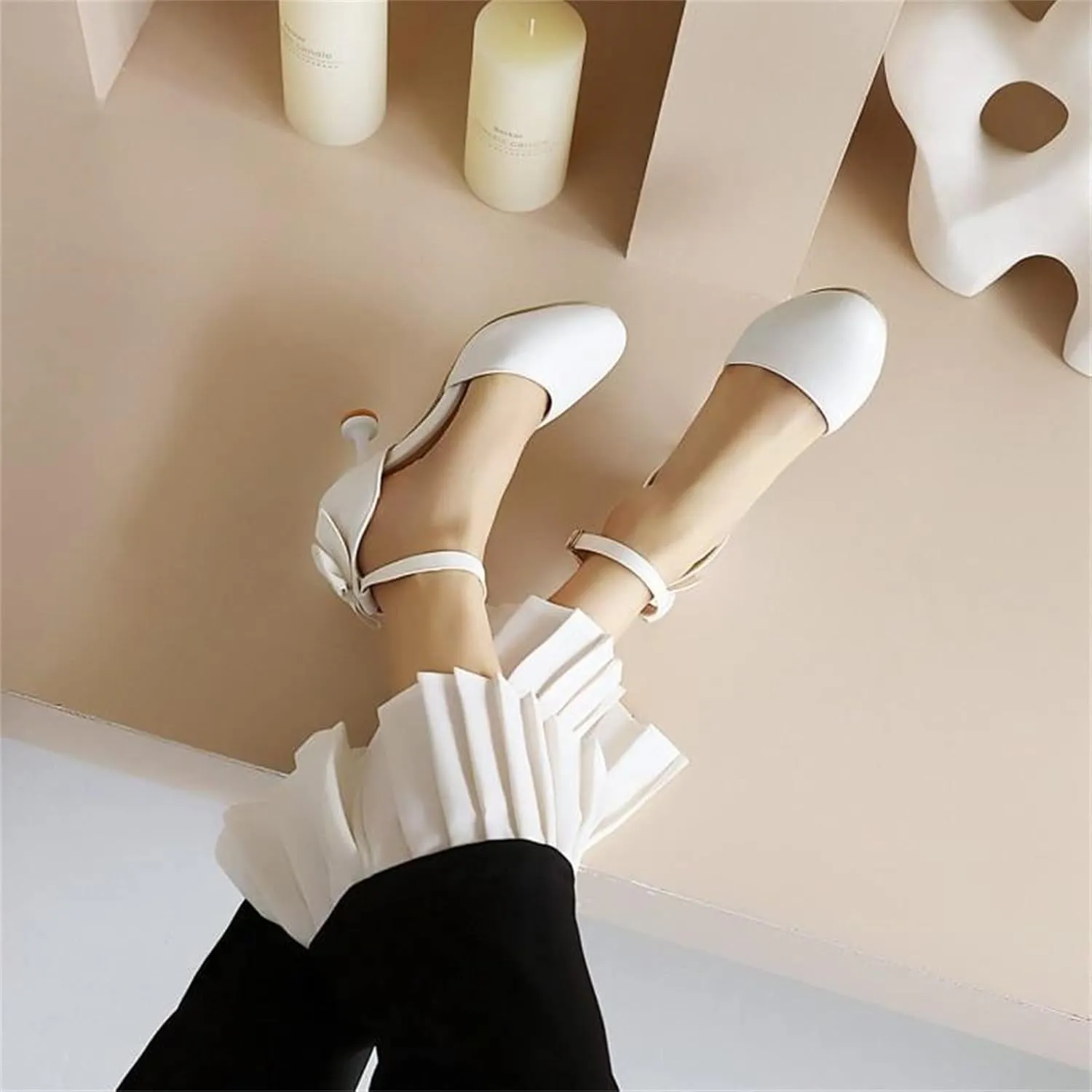 Kids High Heel Dress Shoes Ankle Strap Flower Girl Mary Jane Closed Toe Wedding Party Communion Pump Shoes with Bow