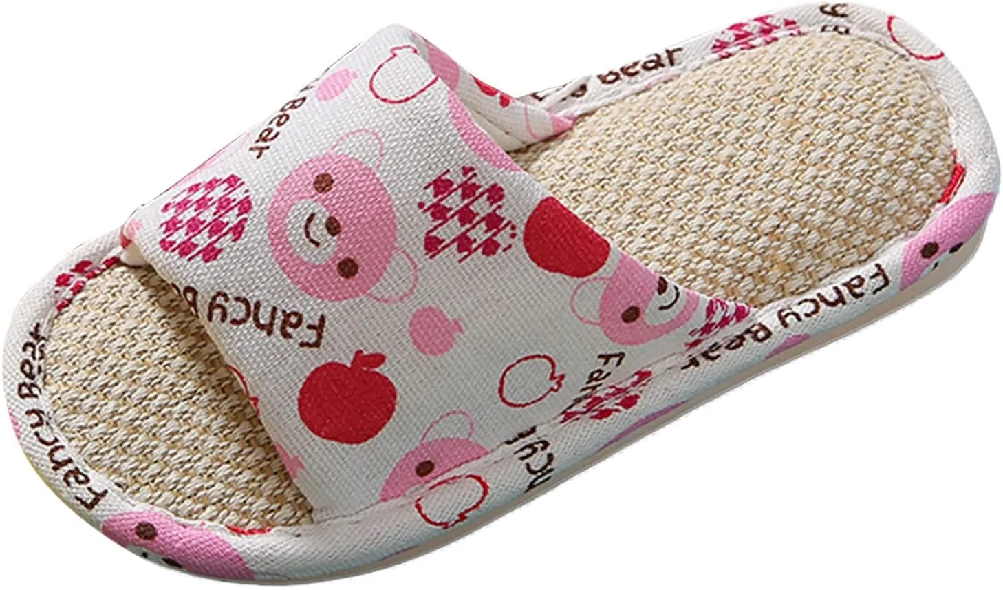 Kids House Slippers for Boys Girls Open Toe Cotton Linen Comfort Slip On Indoor Home Flat Slides Bedroom Footwear