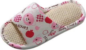 Kids House Slippers for Boys Girls Open Toe Cotton Linen Comfort Slip On Indoor Home Flat Slides Bedroom Footwear