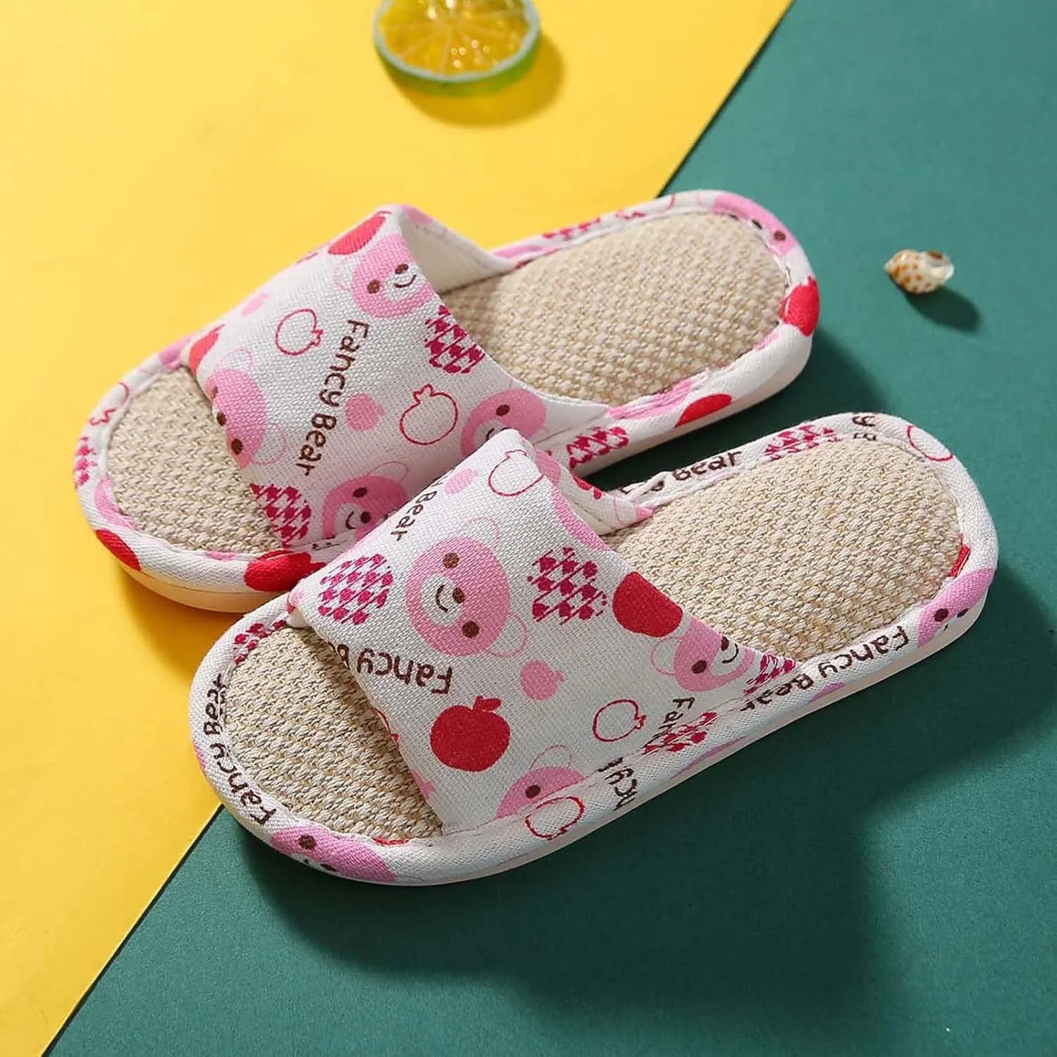 Kids House Slippers for Boys Girls Open Toe Cotton Linen Comfort Slip On Indoor Home Flat Slides Bedroom Footwear