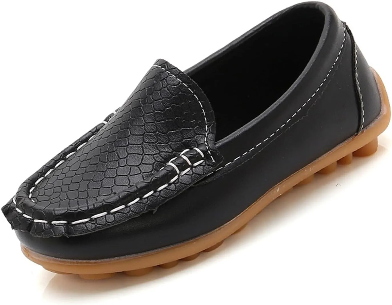 Kids Leather Loafers Slip-On Texture Flats Boys Girls Boat Shoes Toddler Soft Sole Moccasins School Tennis Shoes