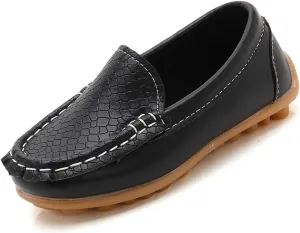 Kids Leather Loafers Slip-On Texture Flats Boys Girls Boat Shoes Toddler Soft Sole Moccasins School Tennis Shoes