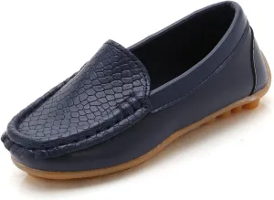 Kids Leather Loafers Slip-On Texture Flats Girls Boys Boat Shoes Toddler Soft Sole Moccasins School Tennis Shoes