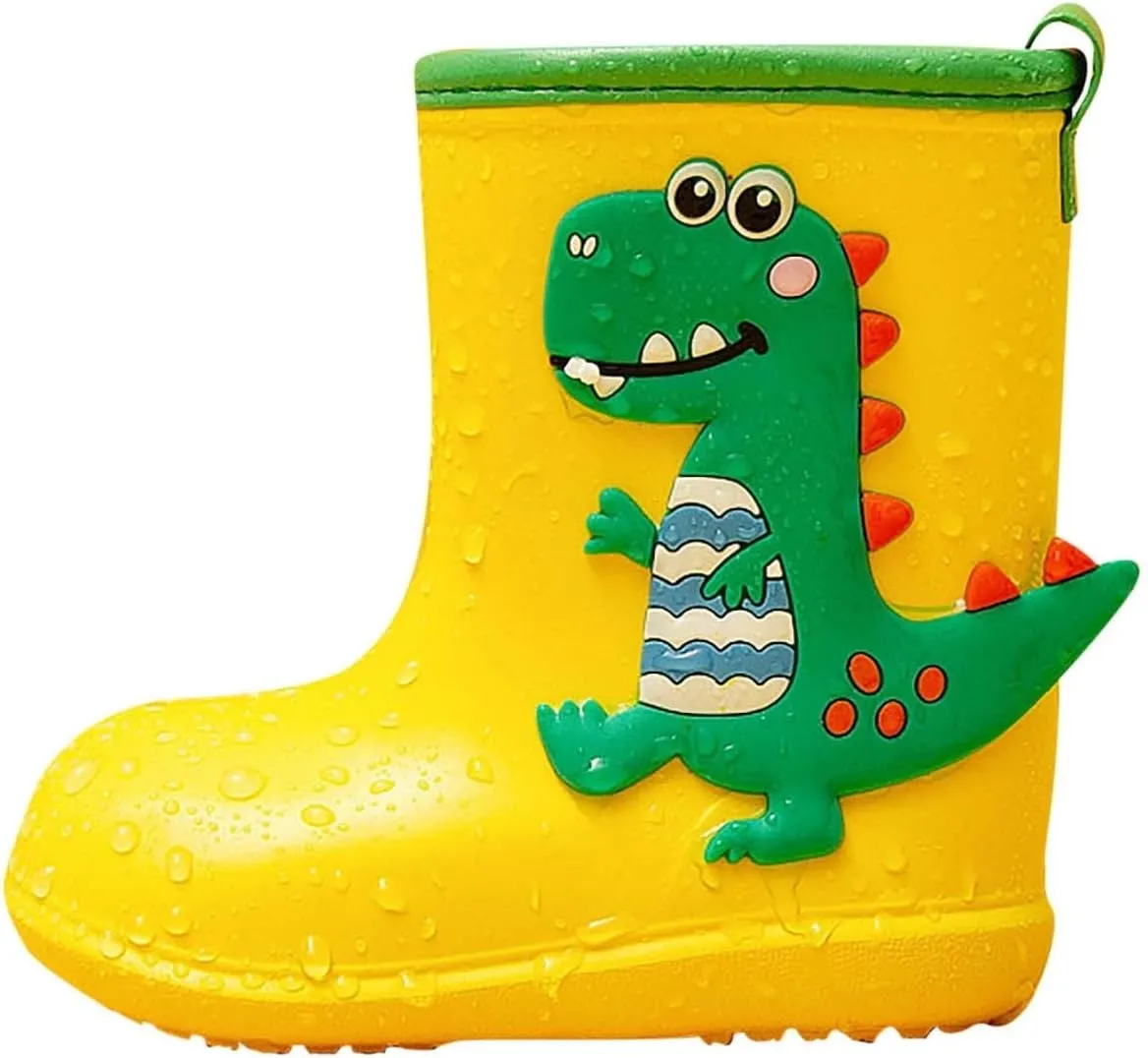 Kids Waterproof Rain Boots Toddler Rubber Sole Cute 3D Dinosaur Pull On Rainboots Boys Girls Soft Water Shoes