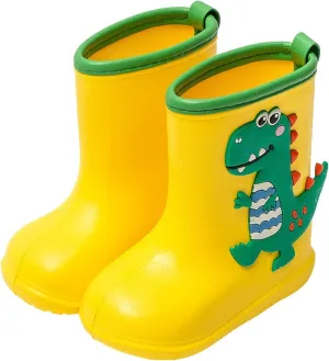 Kids Waterproof Rain Boots Toddler Rubber Sole Cute 3D Dinosaur Pull On Rainboots Boys Girls Soft Water Shoes
