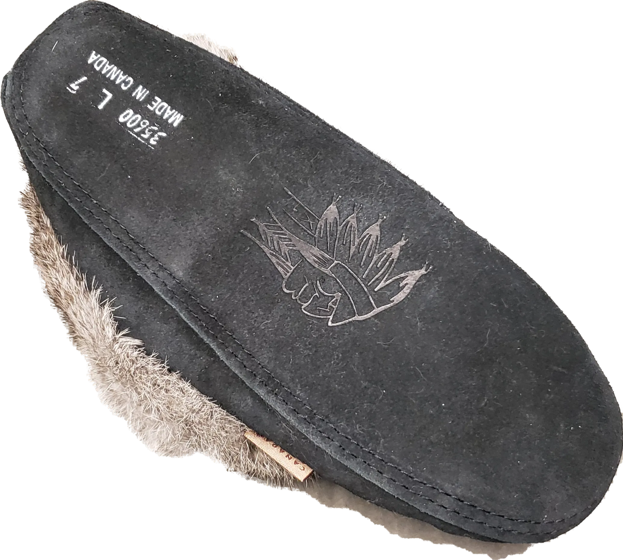 Ladies Moccasins - Black with Grey Fur