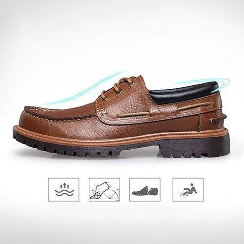 Large Size Men Genuine Leather Breathable Round Toe Soft Cas