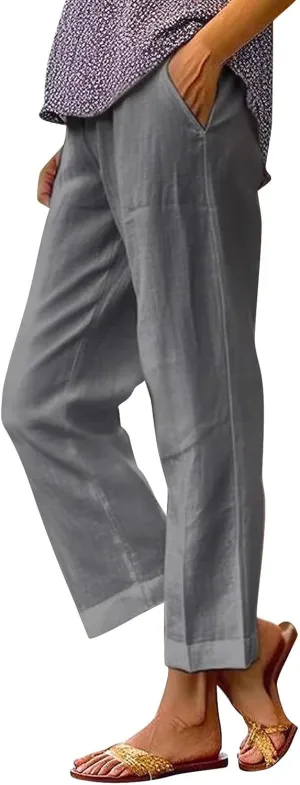 Leggings with Pockets for Women Pants Long Drawstring Linen Women Waist High Waisted Wide Leg Long Lounge Trousers