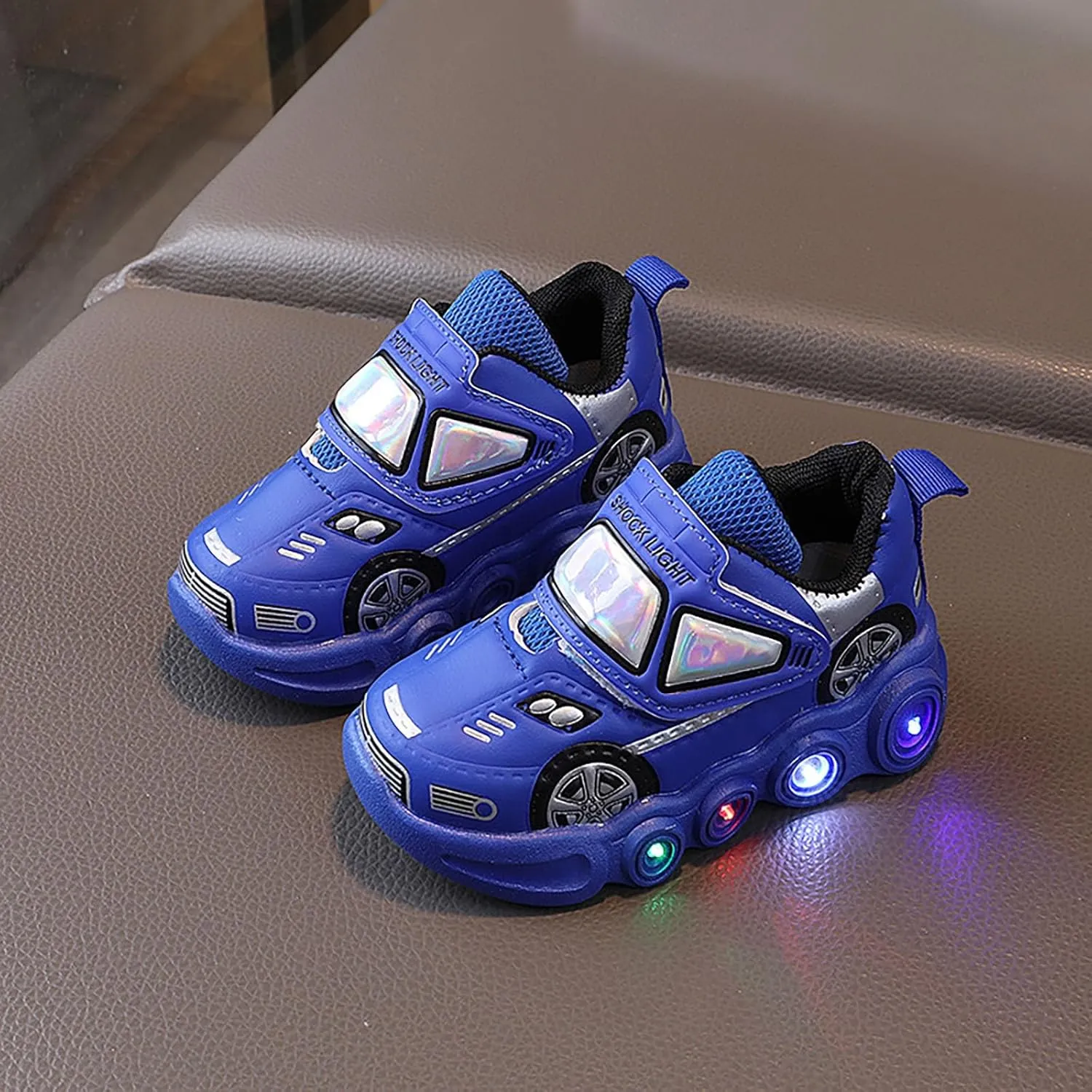 Light Up Toddler Boys Sneakers, Car Pattern Luminous Sport Shoes, Fashion Cute Soft Sole Kids Running Active Shoes