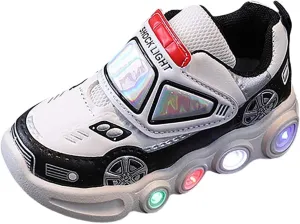 Light Up Toddler Boys Sneakers, Car Pattern Luminous Sport Shoes, Fashion Cute Soft Sole Kids Running Active Shoes
