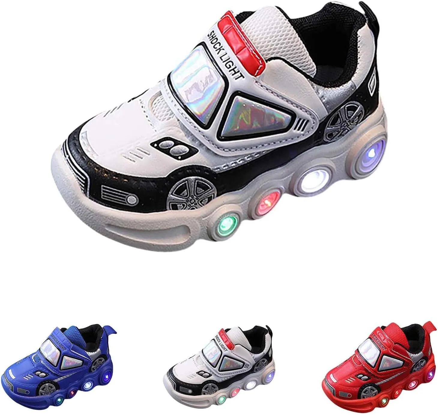 Light Up Toddler Boys Sneakers, Car Pattern Luminous Sport Shoes, Fashion Cute Soft Sole Kids Running Active Shoes