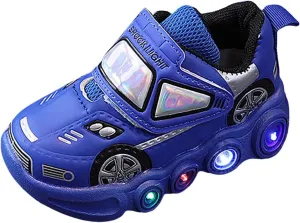 Light Up Toddler Boys Sneakers, Car Pattern Luminous Sport Shoes, Fashion Cute Soft Sole Kids Running Active Shoes