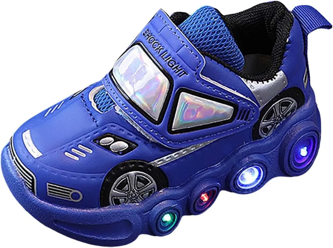 Light Up Toddler Boys Sneakers, Car Pattern Luminous Sport Shoes, Fashion Cute Soft Sole Kids Running Active Shoes