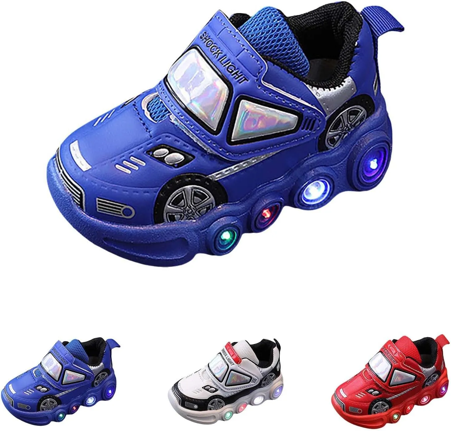 Light Up Toddler Boys Sneakers, Car Pattern Luminous Sport Shoes, Fashion Cute Soft Sole Kids Running Active Shoes
