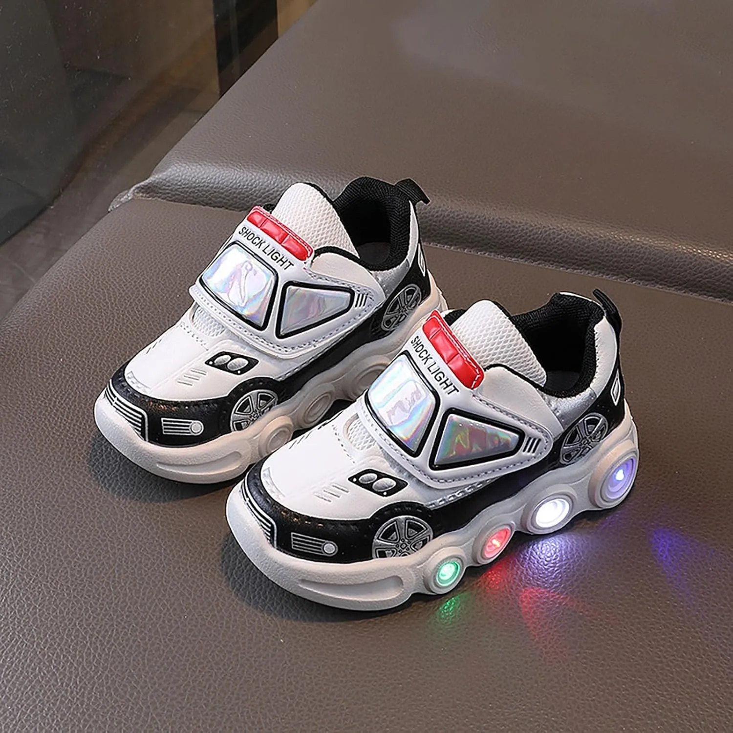 Light Up Toddler Boys Sneakers, Car Pattern Luminous Sport Shoes, Fashion Cute Soft Sole Kids Running Active Shoes