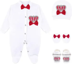Lilax Baby Boy Jewels Crown Layette 4 Piece Gift Set 0-3 Months
