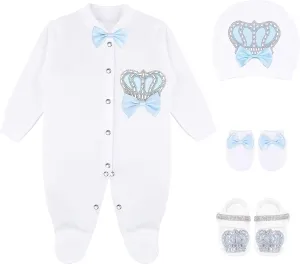 Lilax Baby Boy Jewels Crown Layette 4 Piece Gift Set 0-3 Months