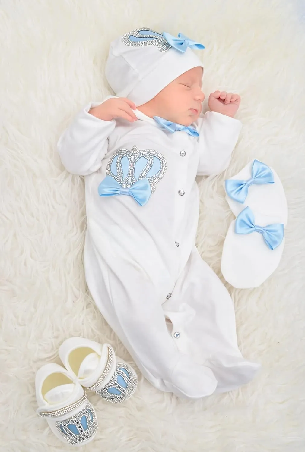 Lilax Baby Boy Jewels Crown Layette 4 Piece Gift Set 0-3 Months