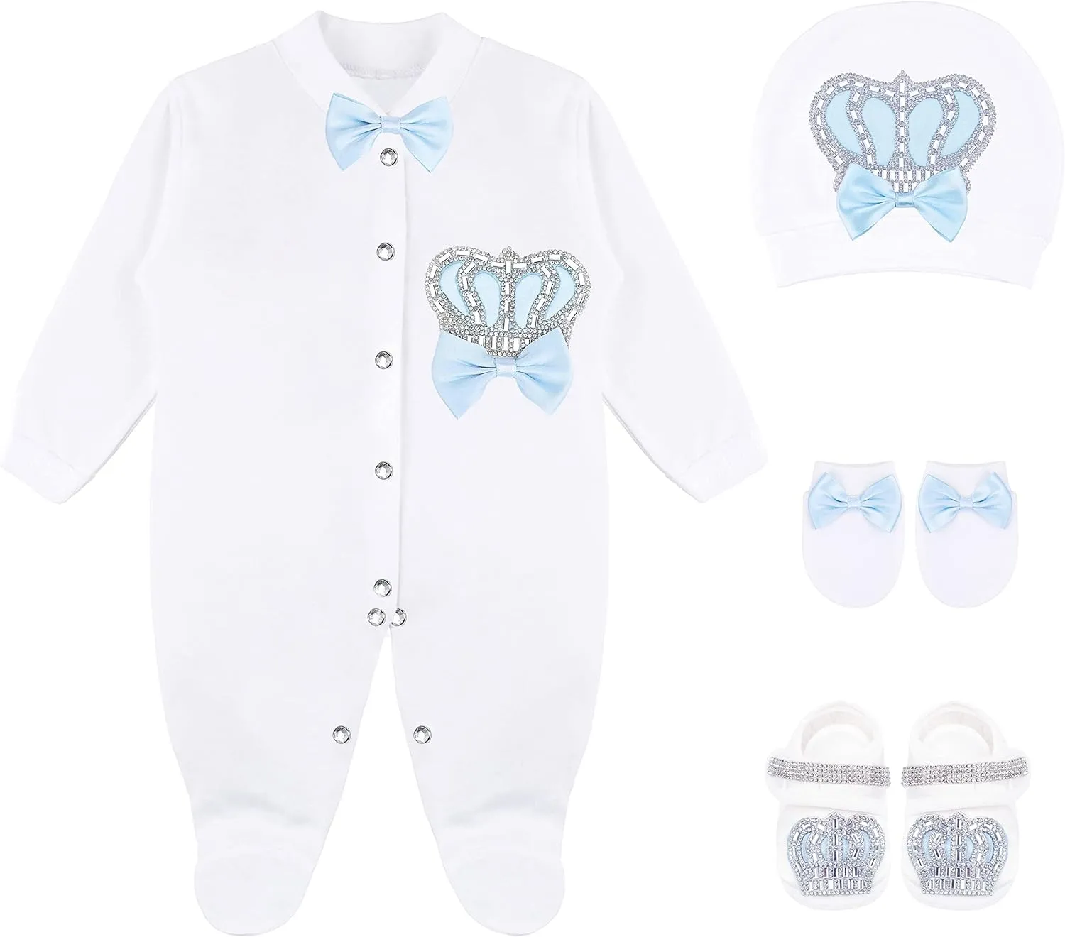 Lilax Baby Boy Jewels Crown Layette 4 Piece Gift Set 0-3 Months