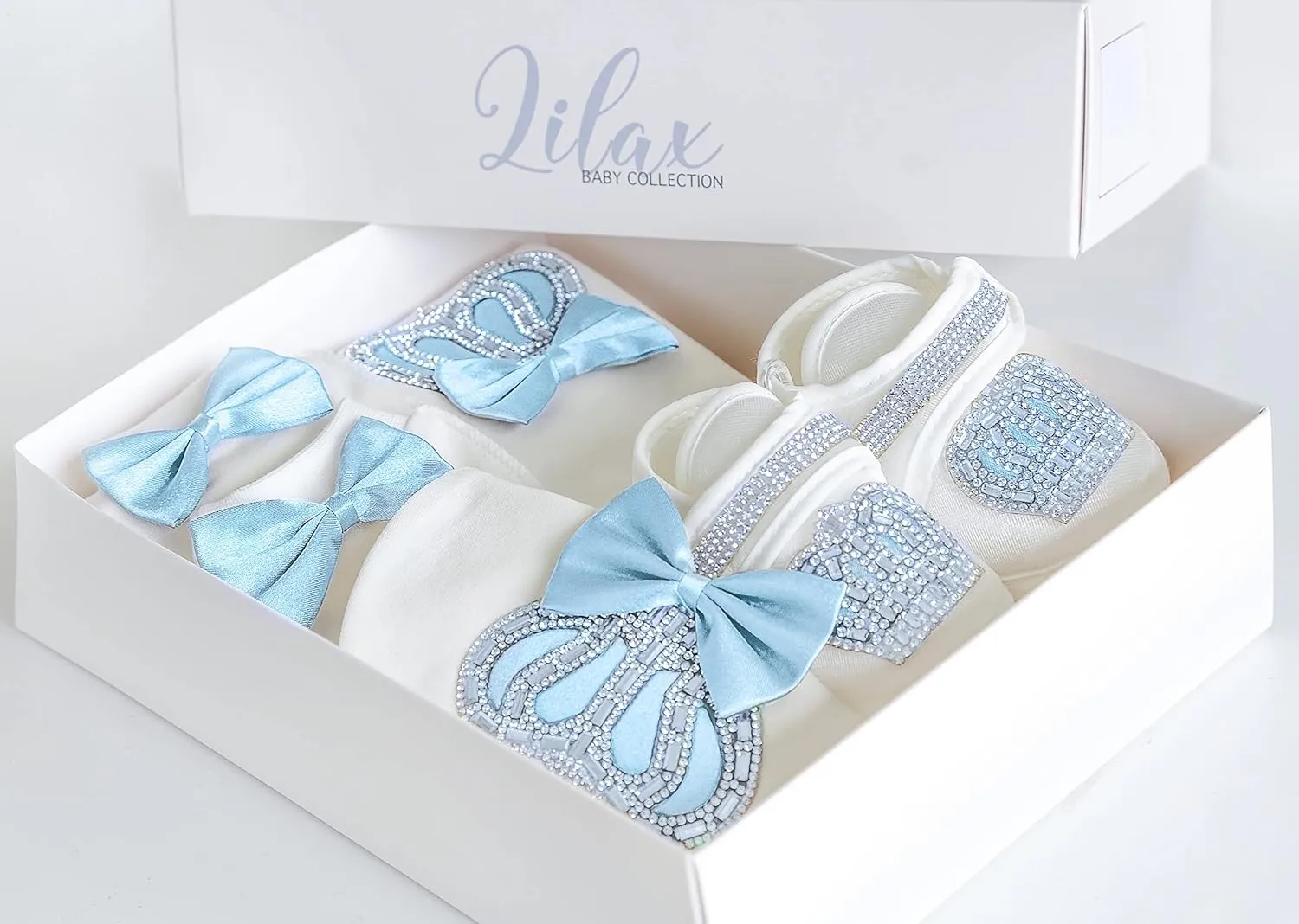 Lilax Baby Boy Jewels Crown Layette 4 Piece Gift Set 0-3 Months