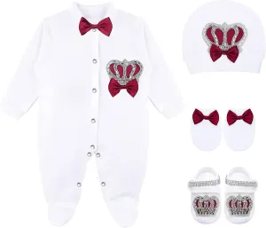 Lilax Baby Boy Jewels Crown Layette 4 Piece Gift Set 0-3 Months