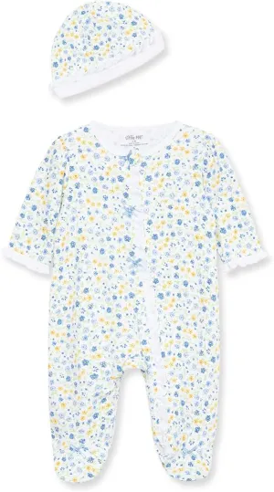 Little Me Clothes for Baby Girls 100% Cotton Scratch-Free Tag Footed One-Piece Romper and Hat Sleeper Set Preemie to 9 Months