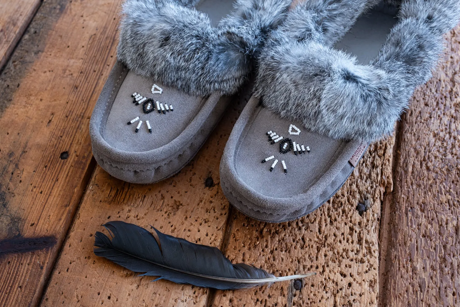 Men's Beaded Rabbit Fur Moccasins
