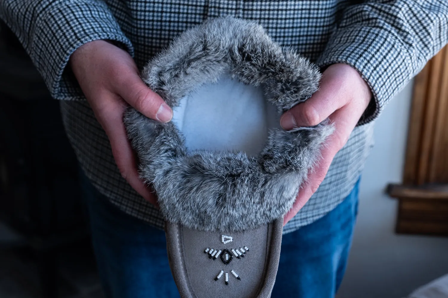 Men's Beaded Rabbit Fur Moccasins
