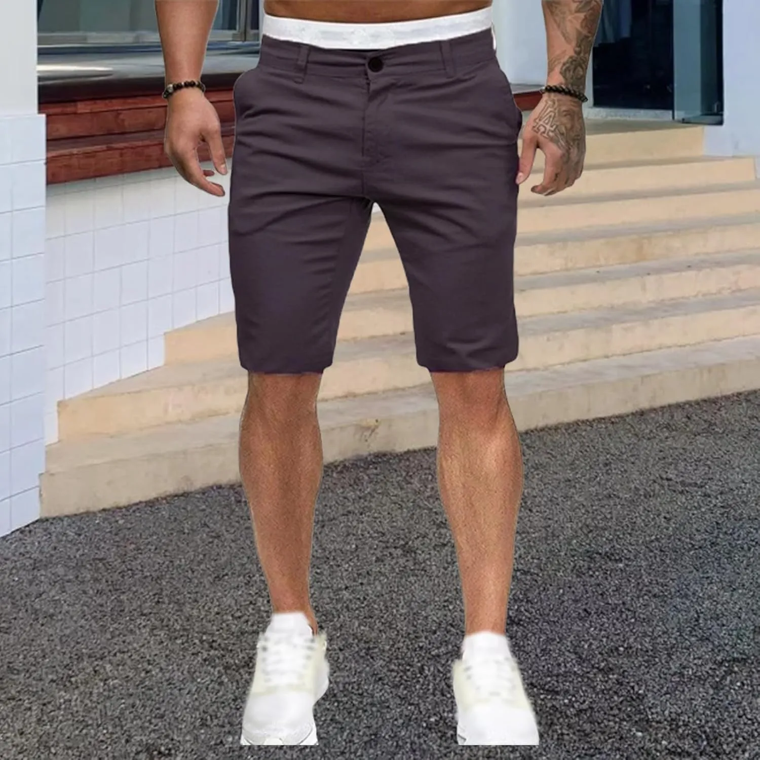 Men's Casual Cargo Shorts Solid Color Slim Fit Shorts Open Bottom Stretch Pants Summer Lightweight Sports Pants