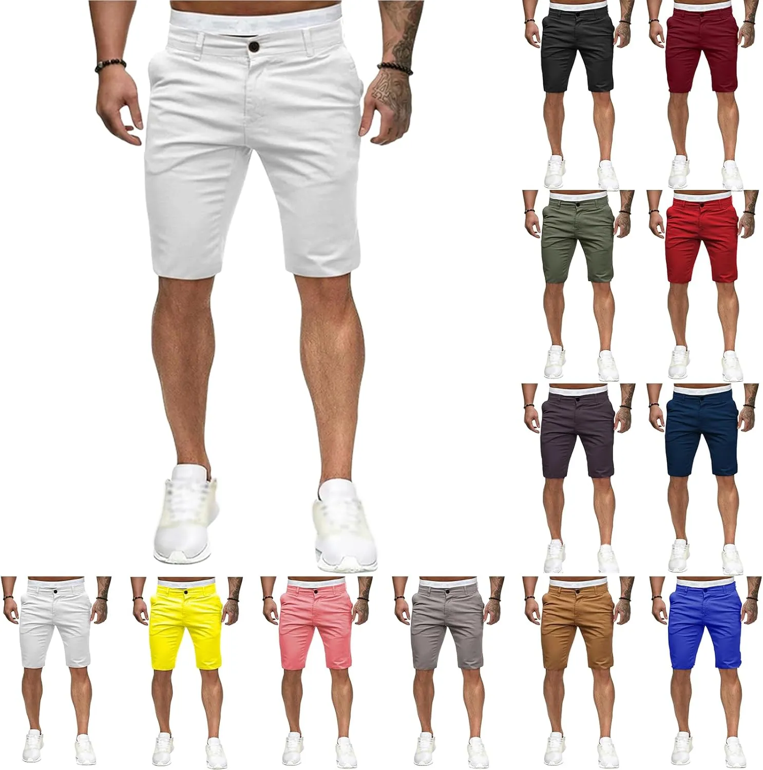 Men's Casual Cargo Shorts Solid Color Slim Fit Shorts Open Bottom Stretch Pants Summer Lightweight Sports Pants
