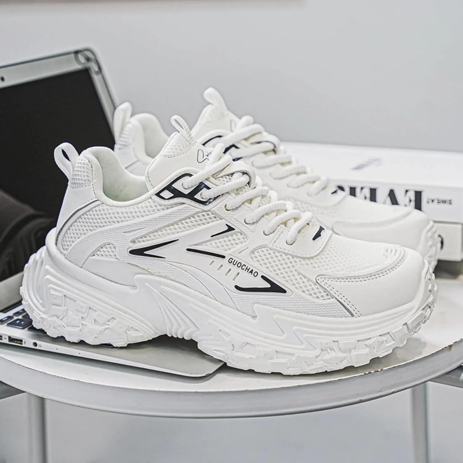 Mens Chunky Sneakers, Fashion Sneakers for Men, Lace - up Air Mesh Chunky Walking Tennis Shoes Trendy Dad Sneakers