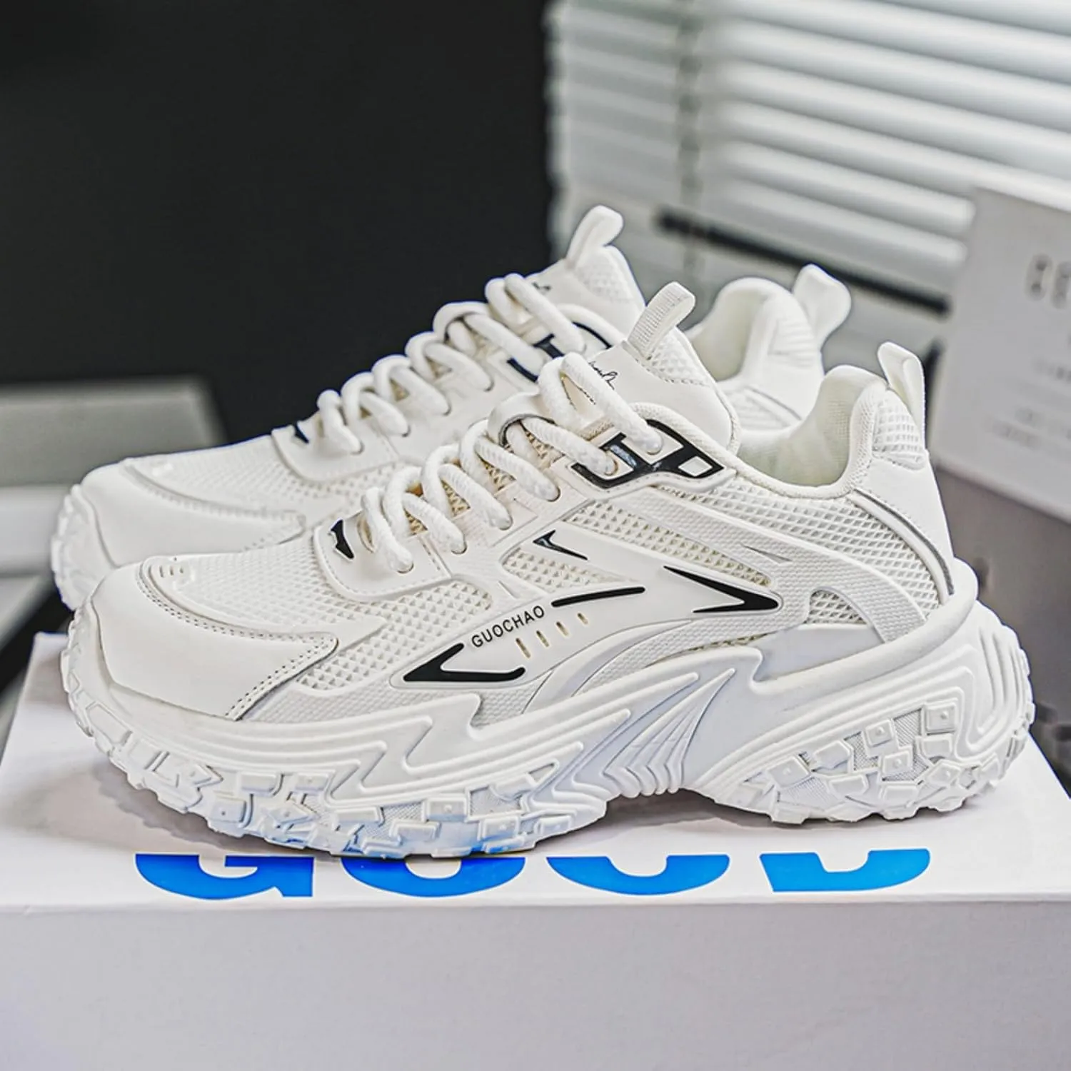Mens Chunky Sneakers, Fashion Sneakers for Men, Lace - up Air Mesh Chunky Walking Tennis Shoes Trendy Dad Sneakers