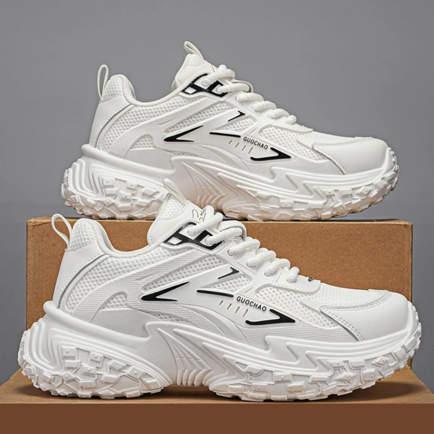Mens Chunky Sneakers, Fashion Sneakers for Men, Lace - up Air Mesh Chunky Walking Tennis Shoes Trendy Dad Sneakers