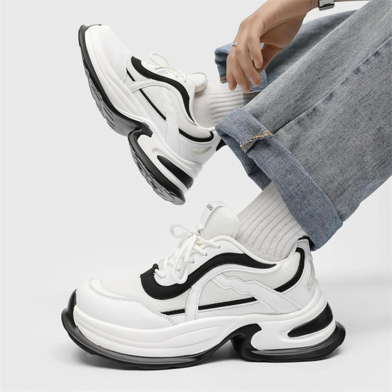 Men's Stylish Trendy Running Shoe Platform Chunky Walking Sneakers Breathable Mesh Comfy Lightweight Fashion Casual Tennis Dad Shoes