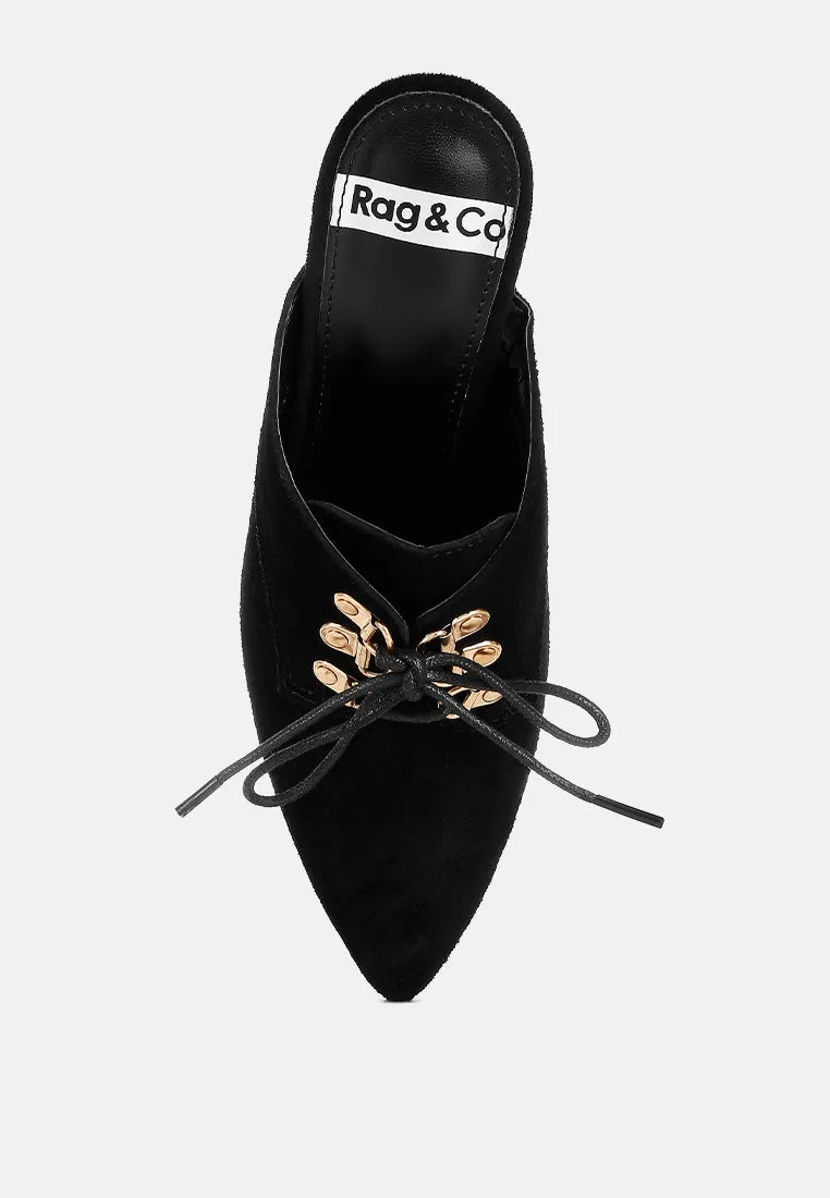 Miladi Genuine Suede Leather Stiletto Mules