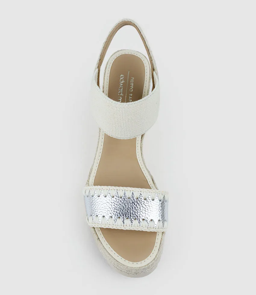 MINERVA Stitched Elastic Espadrille in Silver