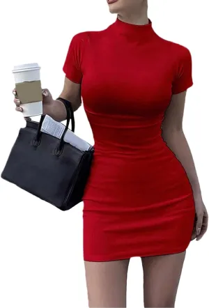 Mini Dresses for Women 2025 Summer Trendy Casual Sundresses Curvy Sun Dress Mock Neck Fitted Sundress Beach Vacation