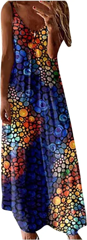 My Recent Orders Placed by me Women's Summer Spaghetti Strap Elegant Long Dresses Plus Size Vacation Flowy Beach Dress Loose Floor Length Dress Boho Dresses for Women 2024 Blue M