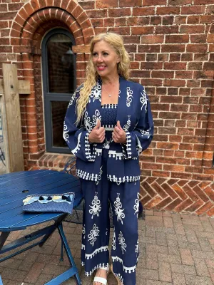 Navy Damask Jacket Amelia