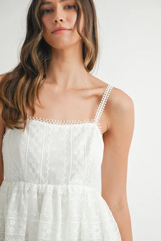 Nicola Sleeveless Eyelet Lace Babydoll Mini Dress White