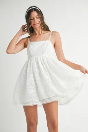 Nicola Sleeveless Eyelet Lace Babydoll Mini Dress White