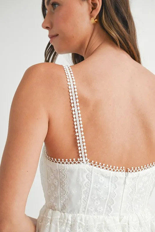 Nicola Sleeveless Eyelet Lace Babydoll Mini Dress White