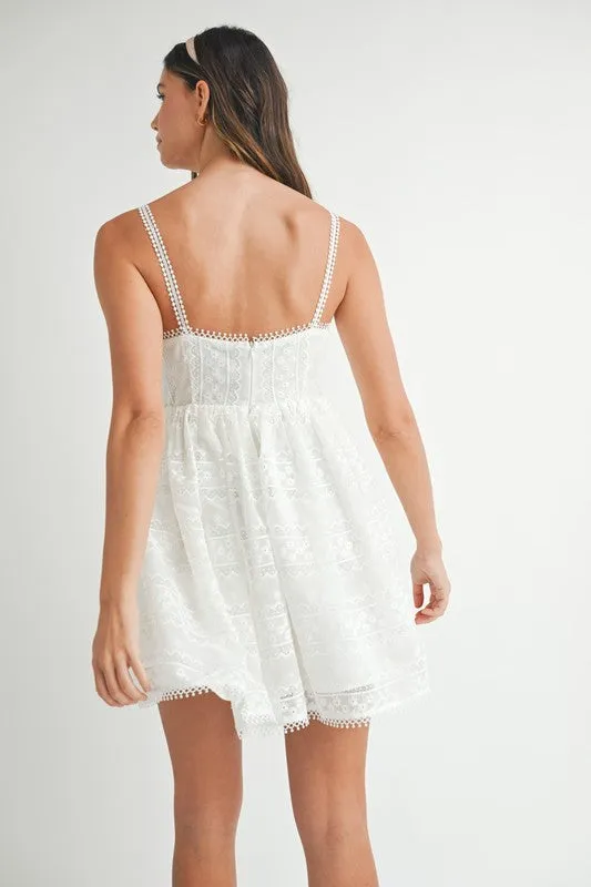 Nicola Sleeveless Eyelet Lace Babydoll Mini Dress White